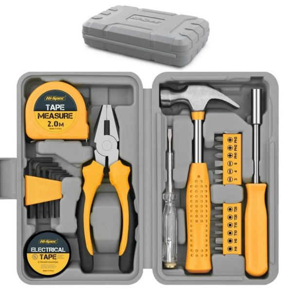 Hi-Spec 24pc Yellow Small Basic Home DIY Tool Box Kit