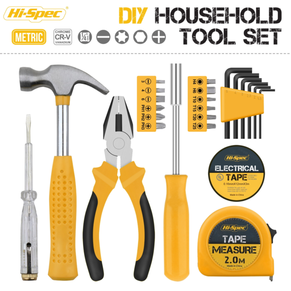 Hi-Spec 24pc Yellow Small Basic Home DIY Tool Box Kit - Image 3